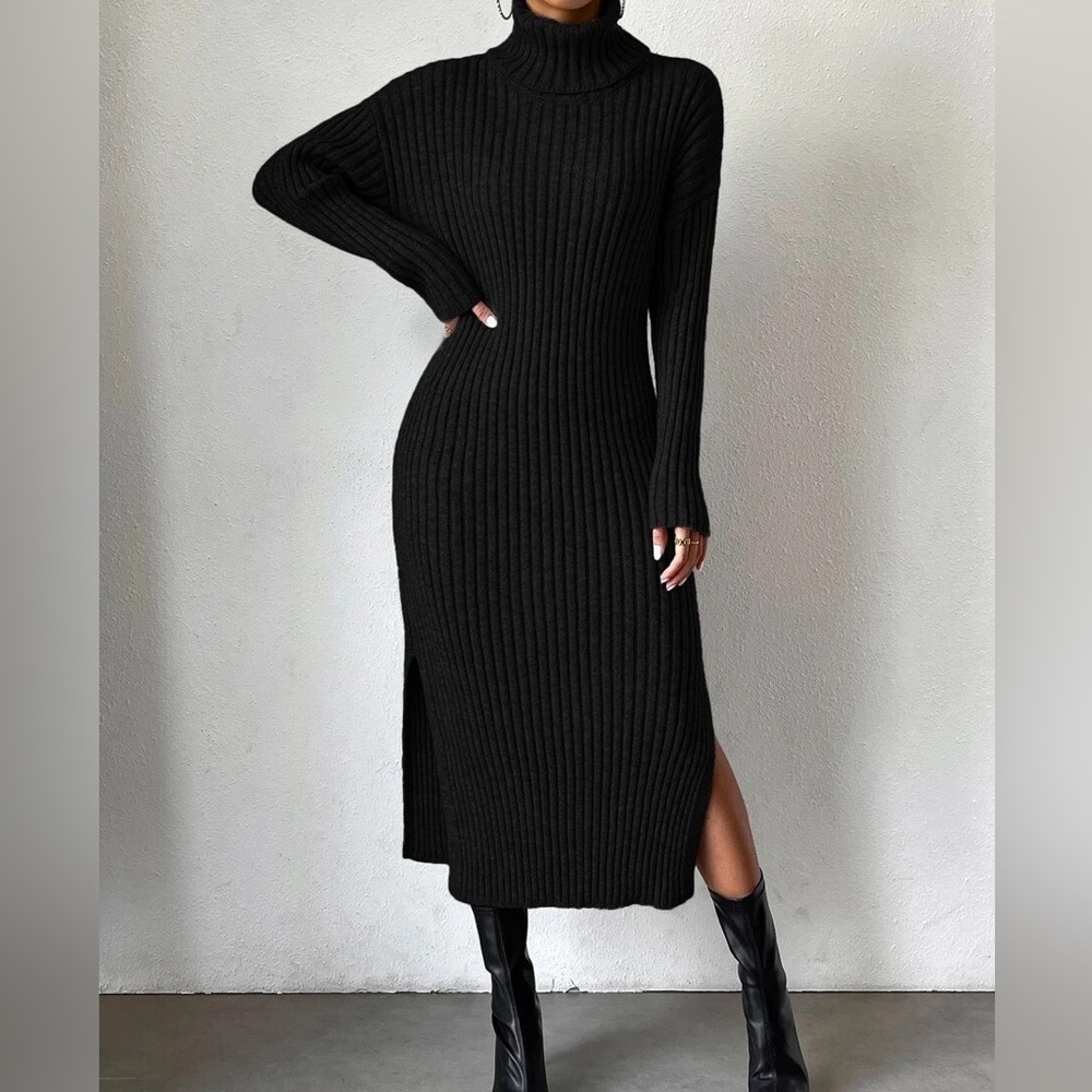 Black Maxi Turtleneck Dress